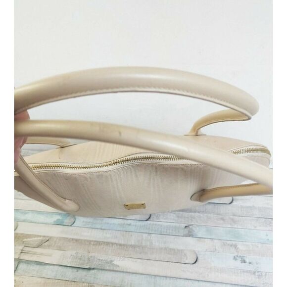 XL MCM MUNCHEN D8848 TEXTURED IVORY GENUINE LEATHER TOTE SHOULDER BAG HANDBAG - Picture 9 of 11